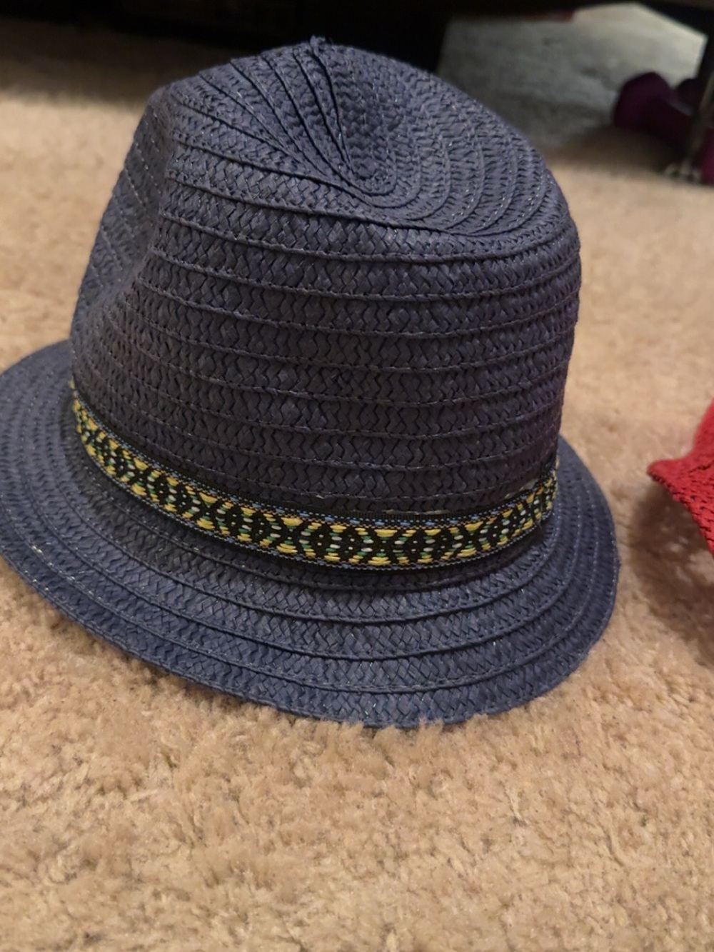 Kids Navy Straw Fedora with Decorative Band cute for summer